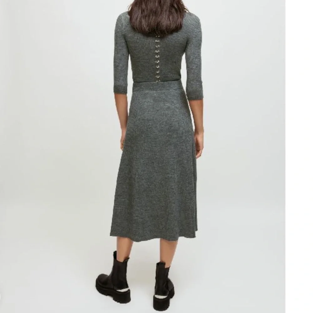 Maje Jupitta Knit Skirt with Piercings in Grey